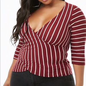 Striped faux-wrap top